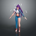 Child With Purple Long Hair Blue Pants White Top And Floating Ribbon Accessories