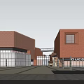 Modern Red Brick Commercial Complex Featuring UNIQLO Sephora Stores And Glass Curtain Wall