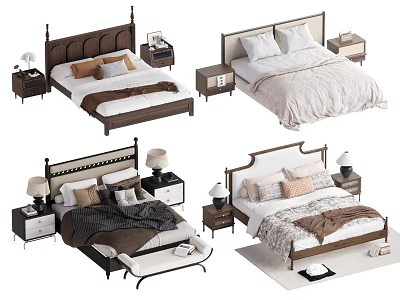 Stylish Double Bed Designs with Wooden Headboards Nightstands and Bedding in Bedroom 3d model