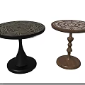 Round Top Side Tables With Decorative Patterns And Black Brown Bases 3d model
