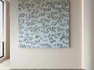 Modern Abstract Painting With Dense Black Green Abstract Patterns On White Wall Interior 3d model