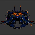Futuristic Blue And Orange Sci Fi Spaceship Model With Detailed Aerodynamic Design