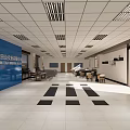 Leisure Area With White Tiled Floor Black Square Patterns Blue Display Board Tables Chairs Piano