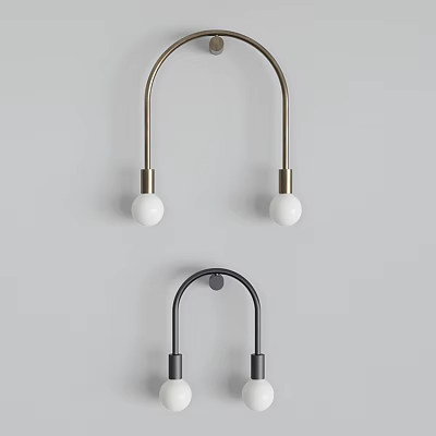 Modern Gold and Black Arched Design Wall Lights with White Spherical Bulbs 3d model