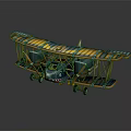 Vintage Twin Engine Model Biplane With Yellow And Blue Stripes And Detailed Design