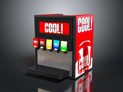 Red And Black Beverage Dispenser With COOL Branding Colorful Drink Buttons And Drip Tray 3d model