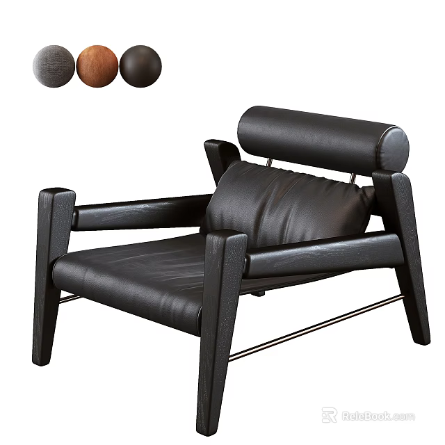 Stylish Black Leather Accent Chair With Wooden Frame Available In Grey Brown And Black Colors 3d model