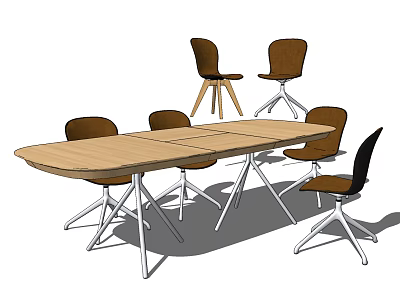 Modern Conference Table With Wooden Top And Metal Legs Surrounded By Chairs 3d model