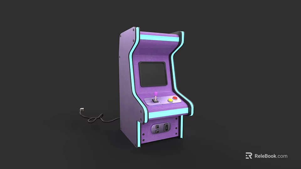 Purple Arcade Machine As Entertainment Appliance With Screen Buttons And LED Lights 3d model 