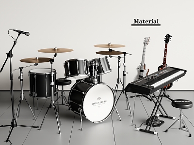 Musical Instruments Modern Drums Electric Guitar Electronic Organ Microphone 3d model