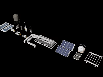 Advanced Industrial Equipment System With Solar Panels Water Tank Piping And Control Panels 3d model