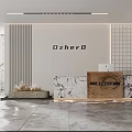 Modern Front Desk Reception Area With Marble Countertop Ozhero Logo And Decorative Plants