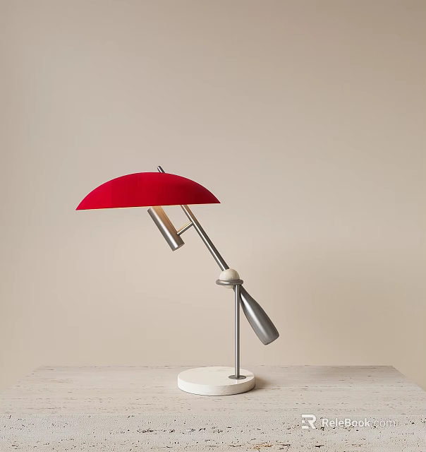 Modern Red Umbrella Shade Table Lamp With Metal Stand And White Base 3d model 