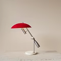 Modern Red Umbrella Shade Table Lamp With Metal Stand And White Base
