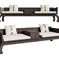 Traditional Chinese Luohan Bed with Dark Wooden Frame White Cushions and Decorative Pillows