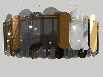 Modern Circular Chandelier With Gold Black Metal Frames And Transparent Acrylic Panels 3d model