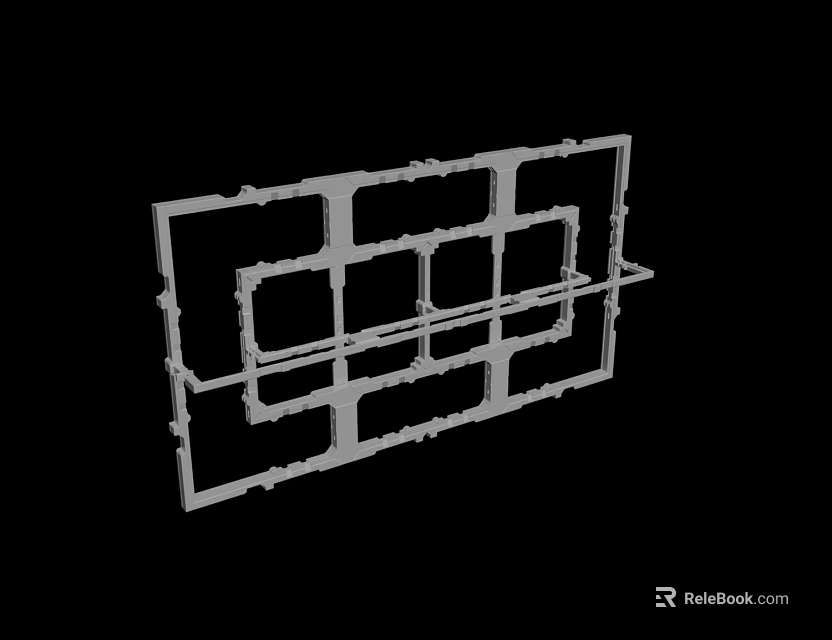 3D Rendered Structural Grid Framework With Interconnected Panels And Supports 3d model 