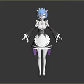 Game Anime Character With Blue Hair In Black And White Maid Outfit