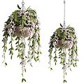 Lush Hanging Basket Planter With Pink Flowers Green Leaves And Trailing Vines
