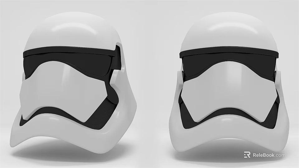 Two White Helmets with Black Details as 3D Models in Side View Symmetric Design 3d model 