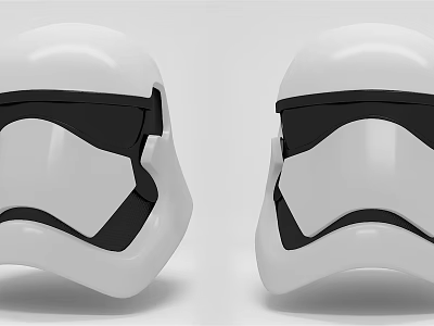 Two White Helmets with Black Details as 3D Models in Side View Symmetric Design 3d model