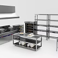 Stainless Steel Commercial Kitchen Equipment With Range Hood Shelves And Worktables