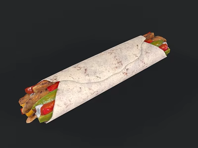 Soft Tortilla Wrap With Fresh Vegetables And Grilled Meat Strips 3d model