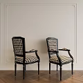 Stylish Dining Chairs With Black Frame Armrests And Black White Checkered Upholstery Against Light Wall