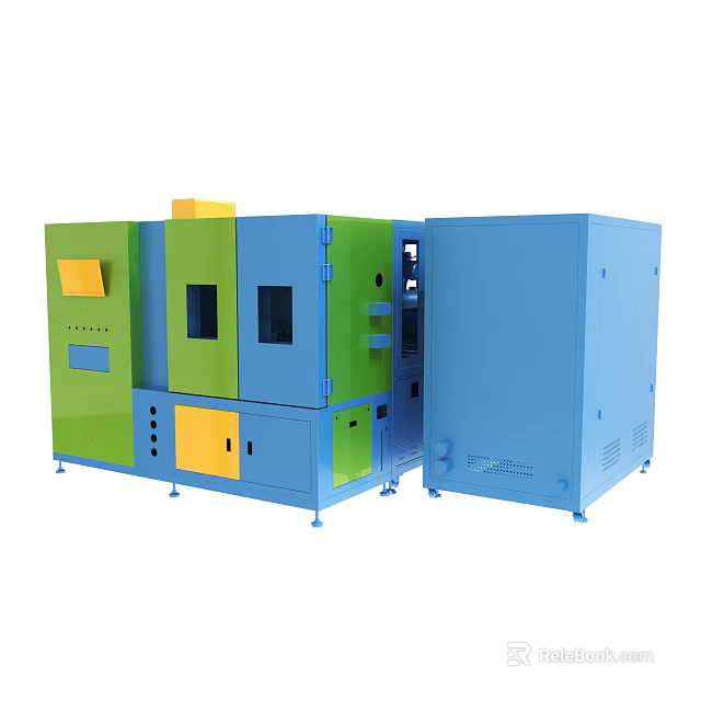 Industrial Equipment With Blue Green Yellow Panels And Functional Cabinet Doors 3d model 