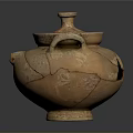 Ancient Pottery Sculpture With Lid Decorative Patterns Handles And Cracks 3d model