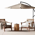 Outdoor Chairs With Wooden Frame Woven Design Cushions And Sunshade Umbrella On Patio