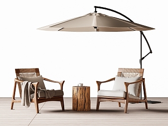 Modern Outdoor Leisure Chair Outdoor Table and Chair Rattan Chair Sunshade Umbrella 3d model