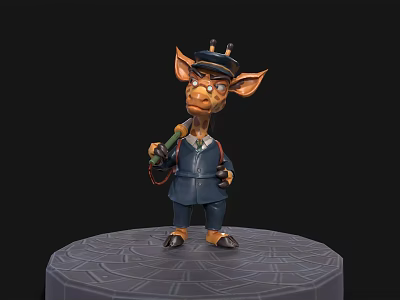 3D Giraffe Character Wearing Suit Hat Glasses With Backpack On Circular Platform 3d model