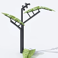 Tree Shaped Outdoor Lights With Green Leaf Panels And Black Lamp Heads