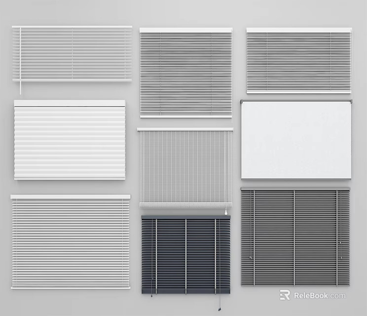 Various Window Blinds Styles in Different Colors and Materials for Home 3d model