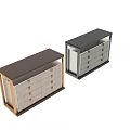 Modern Console Cabinet With Gold Metal Frame And Multiple Fabric Drawers