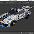 White Martini Racing Race Car With Blue Red Stripes Number 4 Rear Spoiler