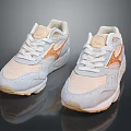 Light Beige Retro Athletic Shoes With Copper Accents Mesh Upper White Laces And Thick Sole