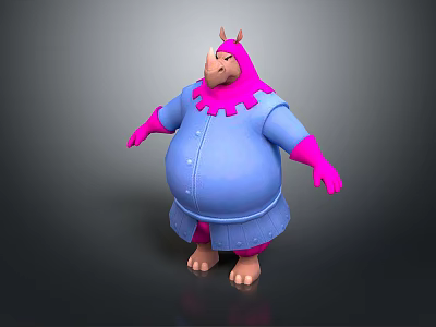 Cartoon Monster Character With Pink Head Limbs Blue Coat Horns And Big Belly 3d model