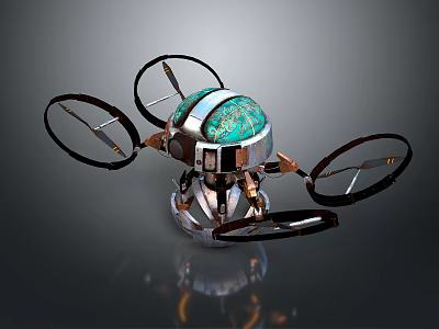 Futuristic Drone Design With Four Propellers Metallic Body And Green Circuit Top 3d model