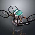 Futuristic Drone Design With Four Propellers Metallic Body And Green Circuit Top