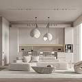 Modern Living Dining Room Interior With Beige Sofa Coffee Table Pendant Lights And Large Windows