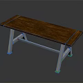 Simple Modern Table With Brown Wooden Tabletop And Silver Metal Frame 3d model