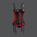 Black And Red Corset With Lace Trim Bow Accents And Suspenders