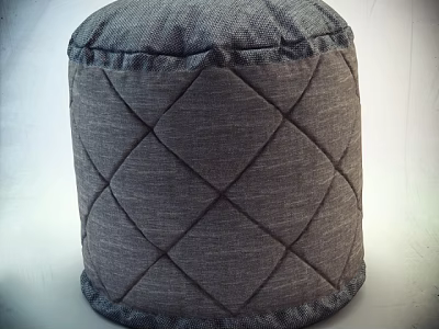 Gray Fabric Sofa Stool With Diamond Quilted Pattern And Cylindrical Shape 3d model