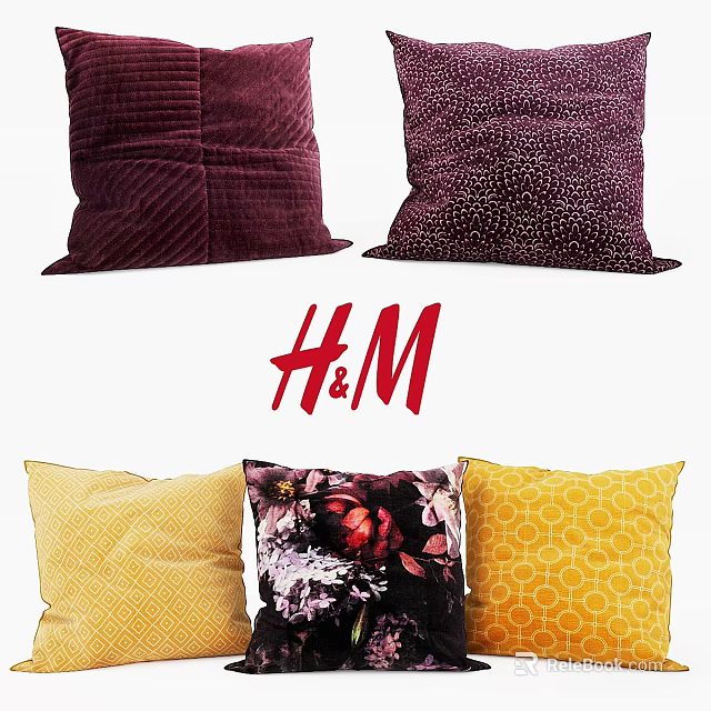 H&M Decorative Pillows With Purple Yellow Striped Dotted Floral Geometric Patterns 3d model 