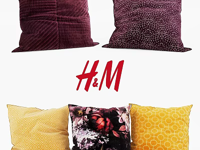 H&M Decorative Pillows With Purple Yellow Striped Dotted Floral Geometric Patterns 3d model