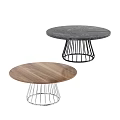 Two Modern Dining Tables Featuring Walnut And Marble Tops With Metal Wire Bases 3d model