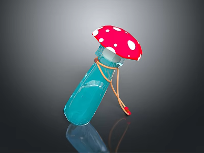 Mushroom Shaped Food Container With Red White Spots Blue Body And Yellow String Decoration 3d model