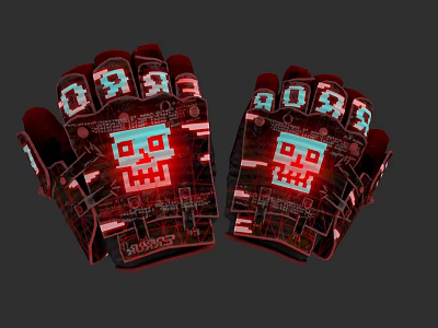 Red Pixel Style Gloves With Skull Design ORB Text And Digital Patterns 3d model